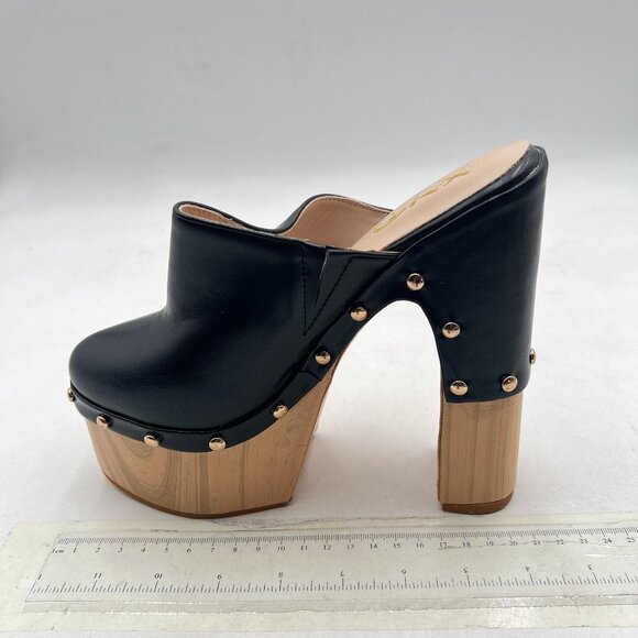 XYD Black Round Toe Mules High Chunky Heeled Sandals Slip On Platform Shoes - Picture 2 of 8